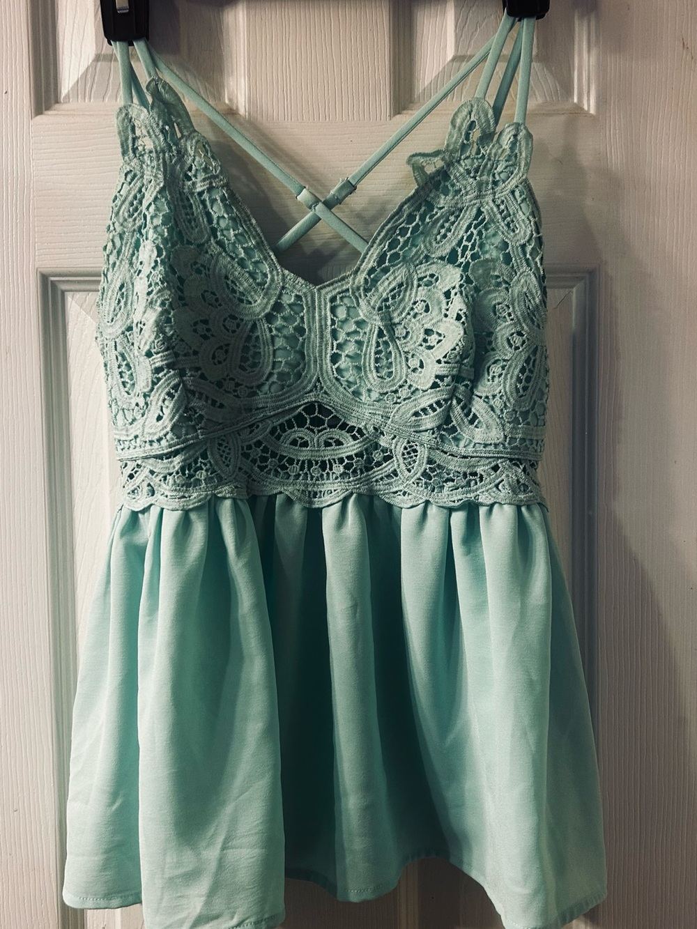 Lace-Trim Mint Bralette Chemise Top